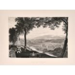 Three 19th century engravings after Turner with mountainous river landscapes including 'Mofs Dale