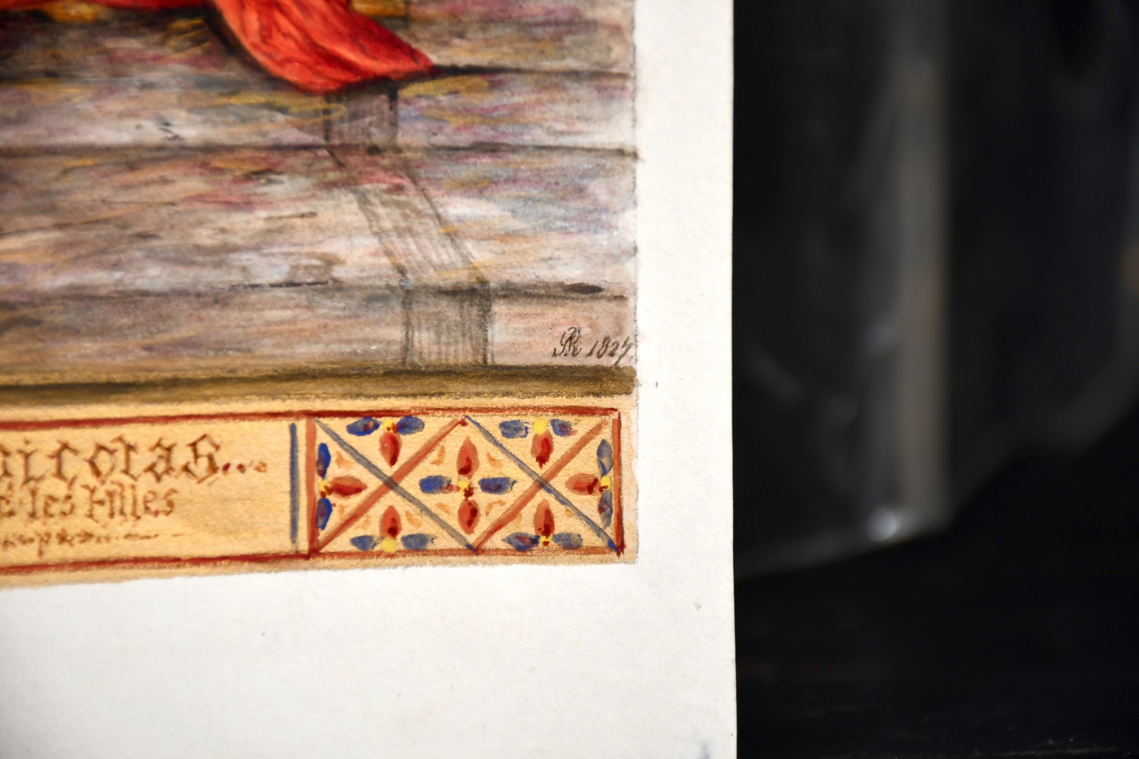 19th century French school, 'BON ST NICOLAS', watercolour & gold paint, signed with initials, - Image 3 of 4