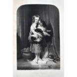 Samuel Cousins after Landseer, 'Beauty's Bath', a young girl holding a spaniel, mixed method