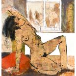 Alison Milner-Gulland, A study of a female nude in the artist's studio, mixed media, signed, 13.