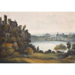 Circle of John Varley, A tower in a landscape and another possibly by a different hand, watercolour,