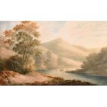 Circle of Copley Fielding, A river landscape with hills beyond, watercolour, 7" x 11.5", (
