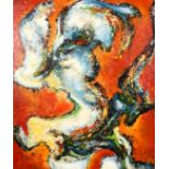 Carenza (20th Century) 'Cocks Fight', An abstract study of movement, oil on board, signed and