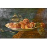 Late 19th/ early 20th century school, A still life composition of fruit and various vessels, oil