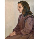 20th century school, A Portrait of a seated girl, oil on canvas laid down, 17" x 13".