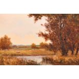 W. Martin, A pair of oil on board scenes of sheep and cattle grazing by a river, signed, each 12"