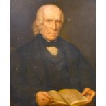 19th century English school, A half-length portrait of a gentleman with an open book, oil on