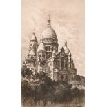 Lucien Gautier (1850-1925) An etching of a view of Basilique du Sacre Coeur, Montmartre, signed in