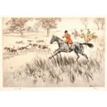 Henry Wilkinson (1921-2011) British, Huntsman and hounds giving chase, etching, inscribed signed and