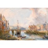 Thomas Shotter Boys (1803-1874) British, A view of Ghent with figures and boats, circa 1836,