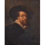 19th century, A portrait of gentleman in a hat, oil on canvas, in a fine carved Florentine frame,