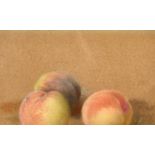 20th century school, A still life study of plums, pastel on brown paper, 5" x 8".