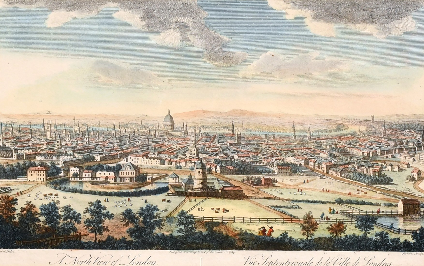 After Canaletto, A North view of London, 18th century, 10" x 15".