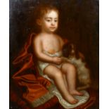 19th century English school, A portrait of a young child with his dog, oil on board, 28" x 23".