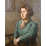 Early 20th century school, A portrait of a seated lady in an interior, oil on canvas laid down,