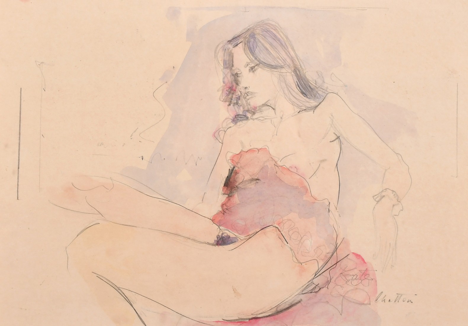 Geoffrey Chatten (b. 1938) Study of a scantily clad female figure, watercolour, 13" x18.5".