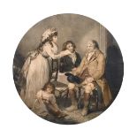 Bond after Morland, A father visiting his daughter, stipple engraving, 12" diameter.