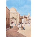 Vittorio Rappini (1877-1939) Italian, An Arabic street scene with figures and horses, watercolour,