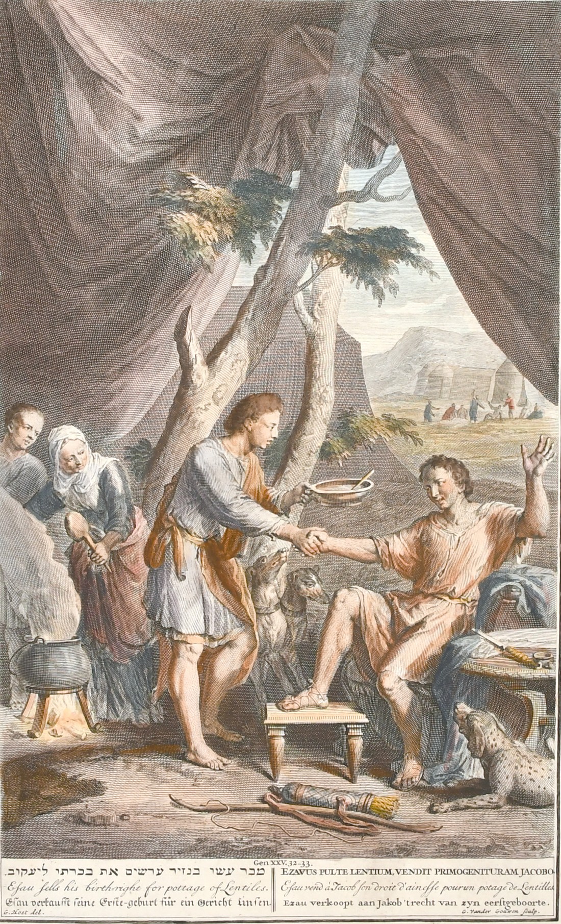G. Yander Gouwen after G. Hoet, A scene from the book of Genesis, 14" x 8.5".