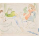 Manner of Marie Laurencin, A sketch of a reclining female figure, 7" x 8.5", and three other