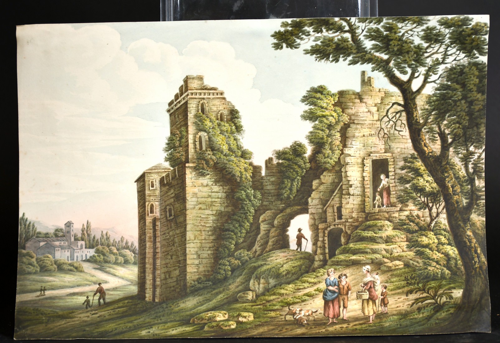 19th century English school, A scene of figures exploring a derelict castle ruin along with three - Image 2 of 5