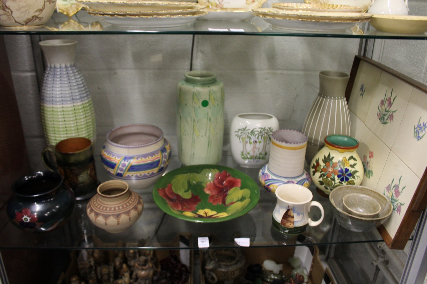 20th century porcelain to include a Moorcroft dish, Poole Pottery vases, Denby vases etc (some