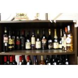 A collection of wines and spirits.