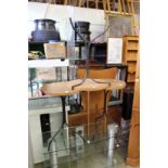 Three beech and wrought iron occasional tables.