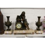 A good French ormolu and marble clock garniture.