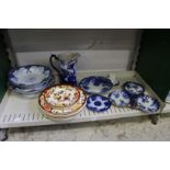 A quantity of Mason's Brown Velvet plates, Flow Blue china etc.