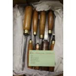 A good collection of eight mortice chisels, various makers.