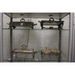 Four chafing dishes (some lacking liners).