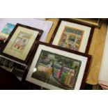 Three Indian school framed miniature paintings.