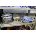 A Spode Italian pattern meat dish and other blue and white china.