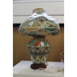 A decoratively painted vellum table lamp.