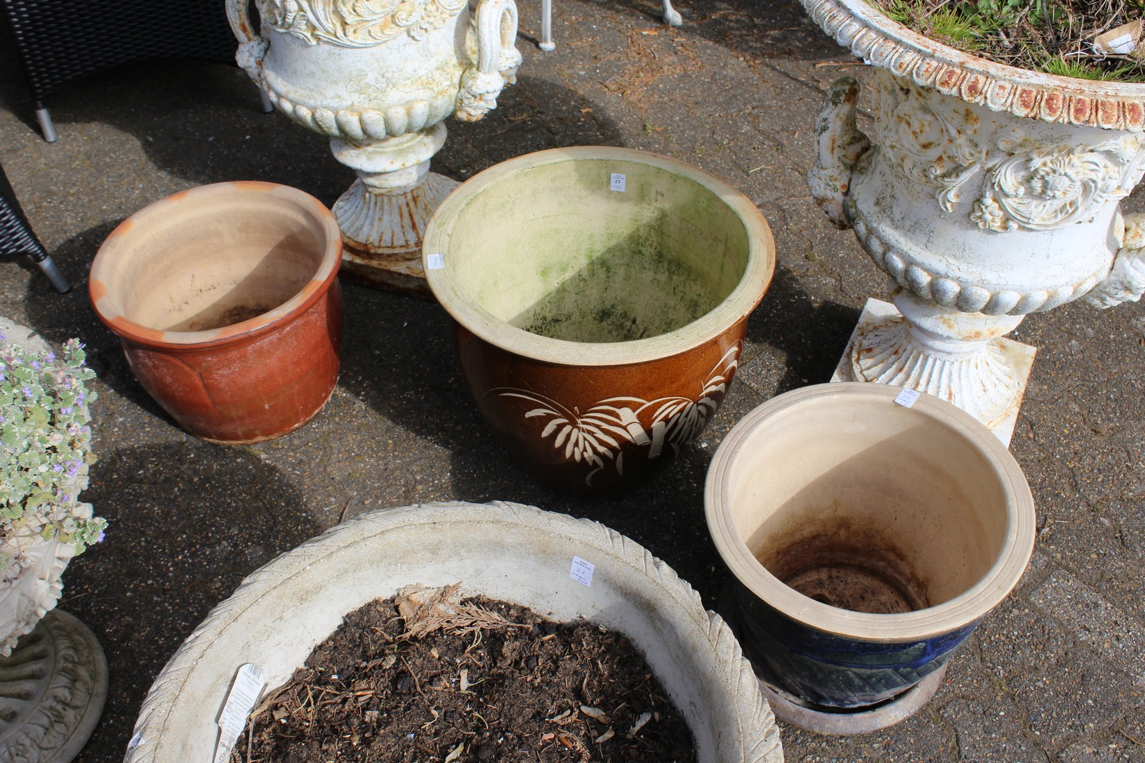 Three modern garden pots.