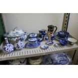 A pair of Minton blue and white Japanesque twin handled vases and various other blue and white and