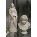 A Parian style bust of a young child together with a similar figure of a young lady.