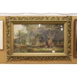 Wooded Landscape with Figures Seated Beneath a Tree watercolour, in a decorative gilt frame.