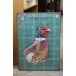 A modern metal sign depicting a pheasant.