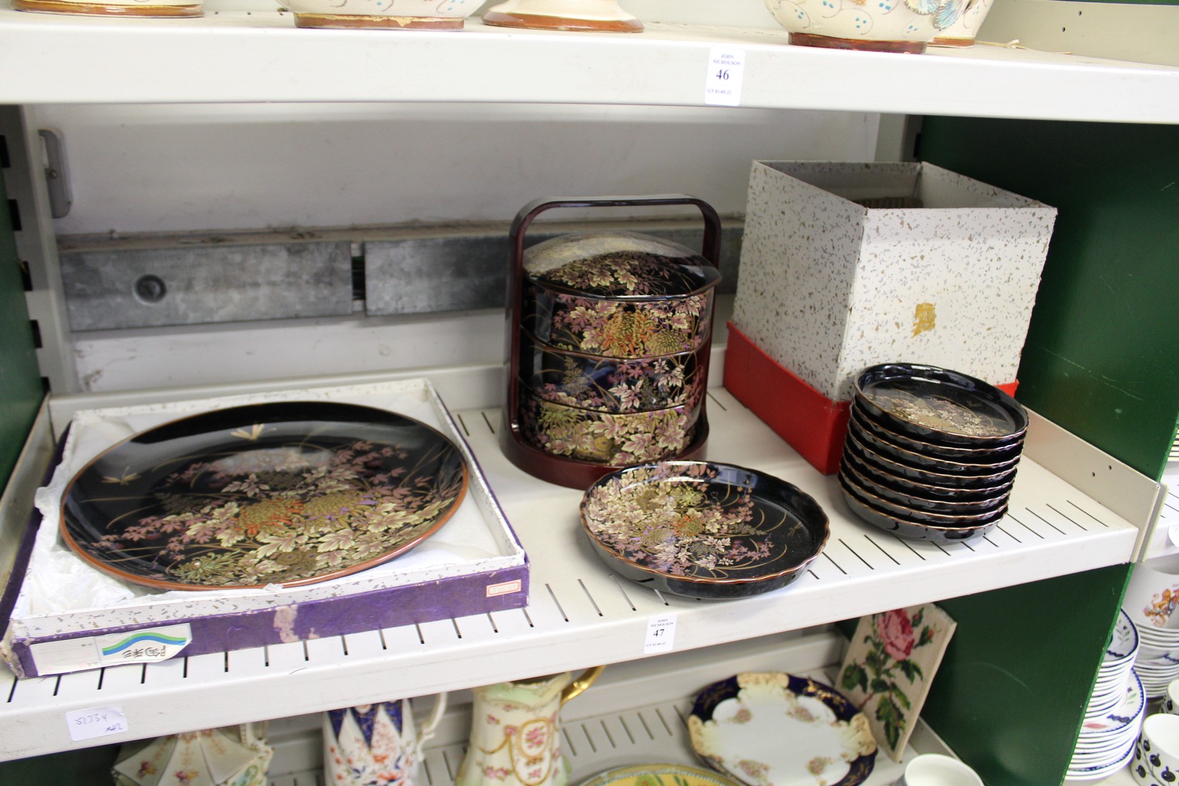 A Chinese supper set to include a stacking porcelain basket.