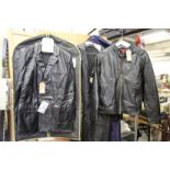 A Ben Sherman black leather jacket, size small, and two similar items.