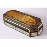 AN 18TH CENTURY INDIAN GOA INLAID IVORY LIDDED BOX, the box with a top ivory inlaid slither carved