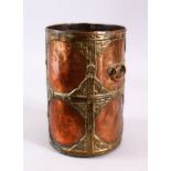 A 19TH CENTURY INDIAN COPPER & METAL MOUNTED WINE COOLER OR ICE BUCKET, the copper body with twin
