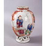 AN 18TH CENTURY CHINESE MANDARING PORCELAIN CADDY, With figural decoration and a wave formed base,
