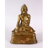 A 19TH CENTURY BRONZE SEATED BUDDHA, 17cm high.