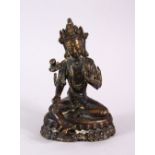 A FINE TIBETAN OR CHINESE BRONZE FIGURE OF SEATED BUDDHA, in a seated meditating position, 11.5cm