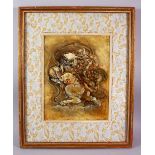 A GOOD CHINESE FRAMED OIL PAINTING OF A LION / FOO DOG, the dog in an upright position with its