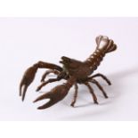 A JAPANESE BRONZE FIGURE OF A CRAYFISH / LOBSTER, The underside with a seal mark, 10cm