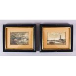 A PAIR OF 19TH CENTURY CHINESE NAUTICAL THEME PAINTING ON RICE PAPER, each depicting a ships in a